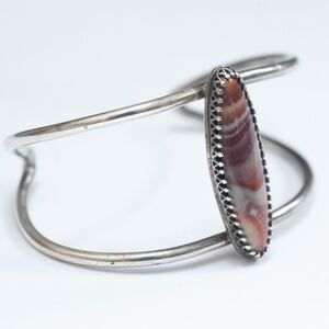 Vintage Long Marquise Style Stone Cuff Bracelet Silver Southwest Studio Style